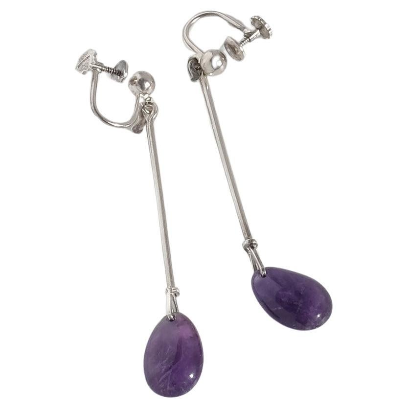 Vintage Silver and Amethyst Earrings, “Dew Drop”, by Vivianna Torun Bülow-Hübe For Sale