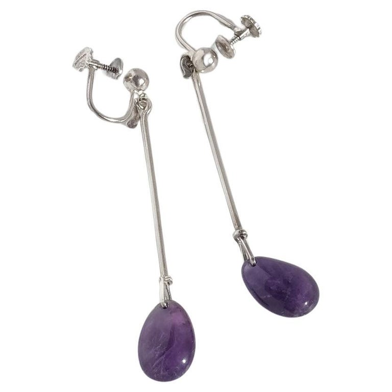 Vintage Silver and Amethyst Earrings, “Dew Drop”, by Vivianna