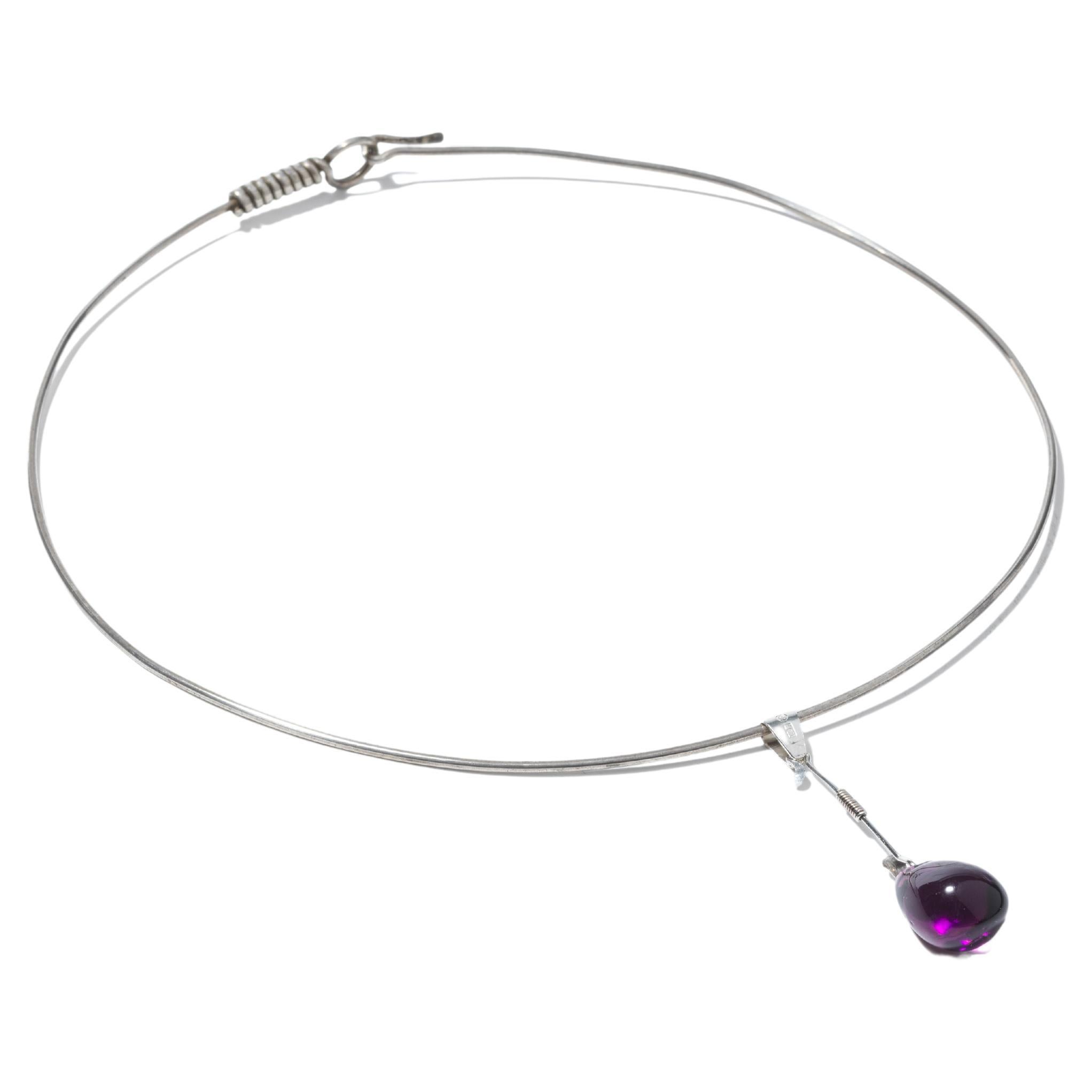 Vintage Silver and Amethyst Neck Ring / Pendant For Sale