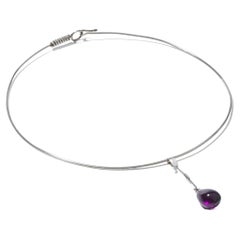 Retro Silver and Amethyst Neck Ring / Pendant