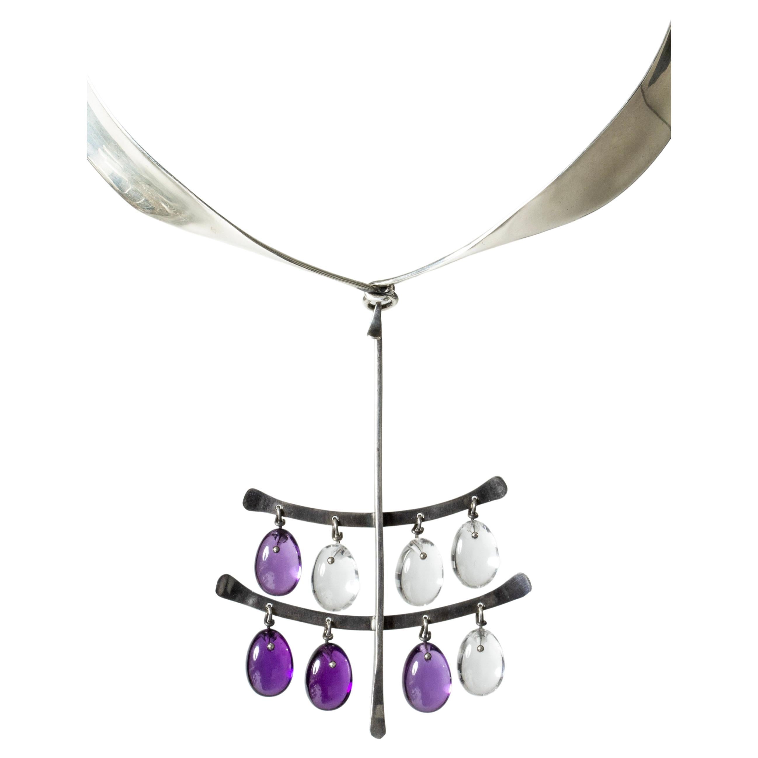 Vintage Silver and Amethyst Neckring by Torun Bülow-Hübe, Denmark, 1960s For Sale