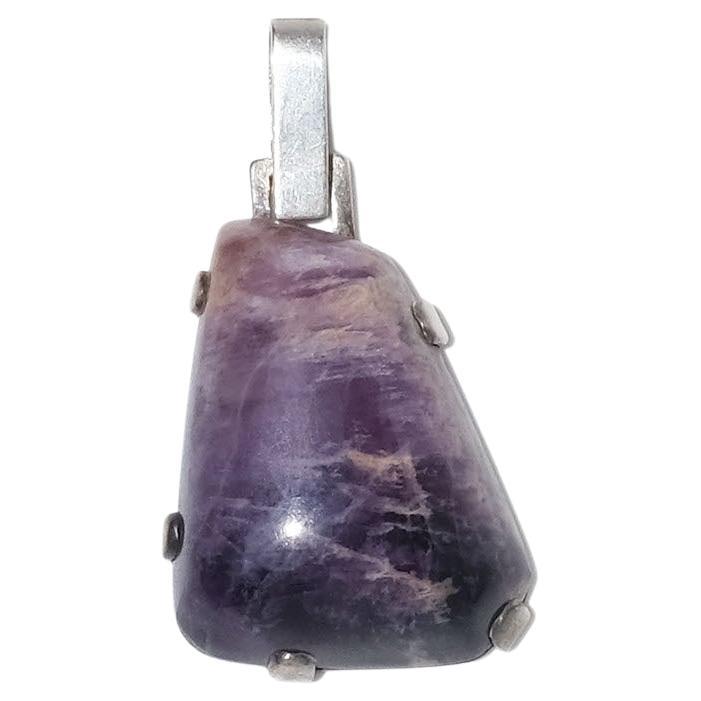 Vintage Silver and Amethyst Quartz Pendant Made Year 1972