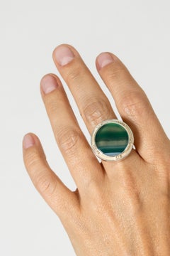 Vintage silver and banded agate ring, Sweden, 1986