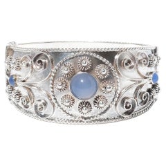 Vintage Silver and Blue Chalcedony Bracelet Made Year 1954 in Sweden