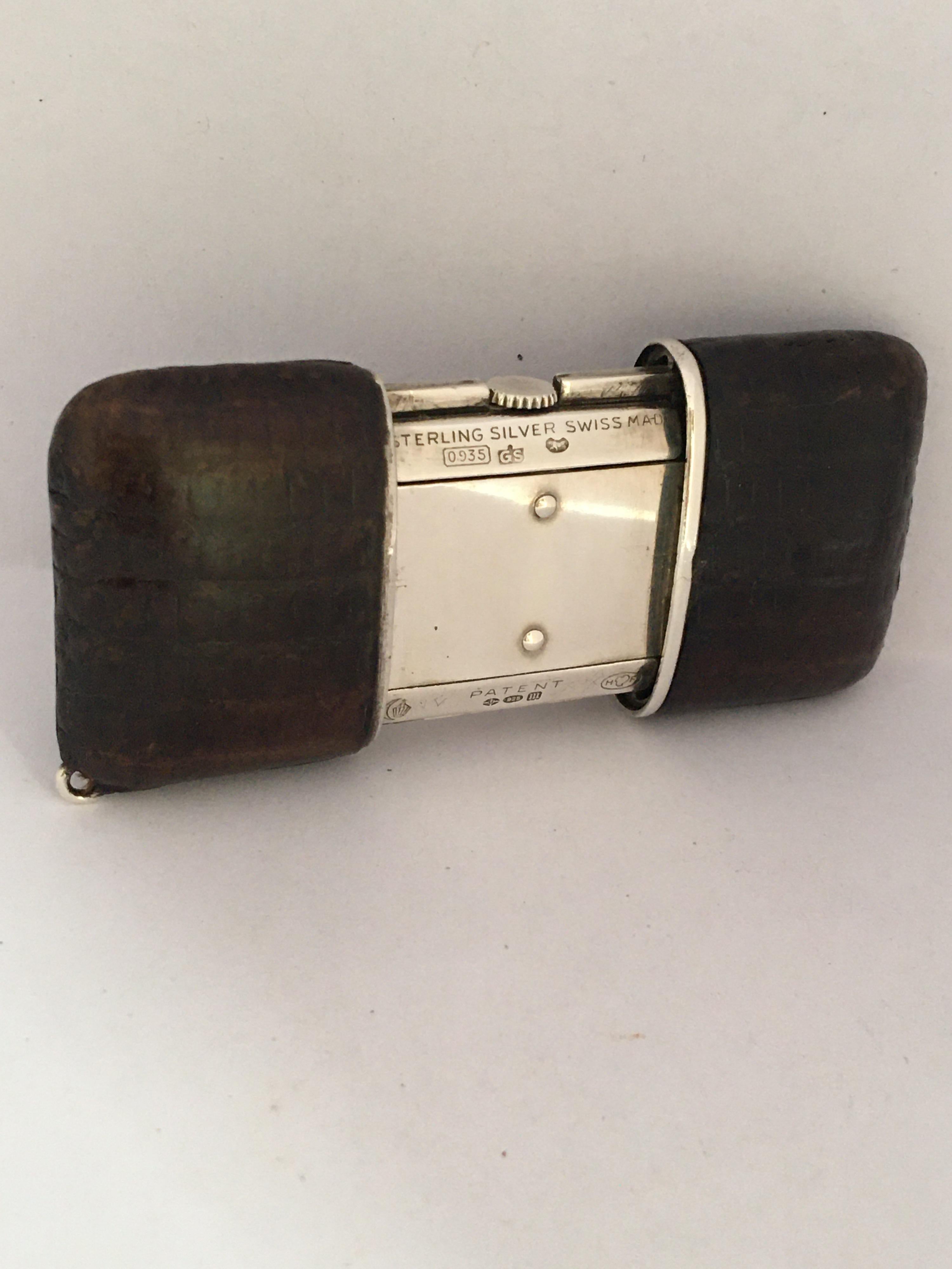 Vintage Silber und braunem Leder Movado Ermeto Chronométre Reise oder Handtasche Uhr im Angebot 13