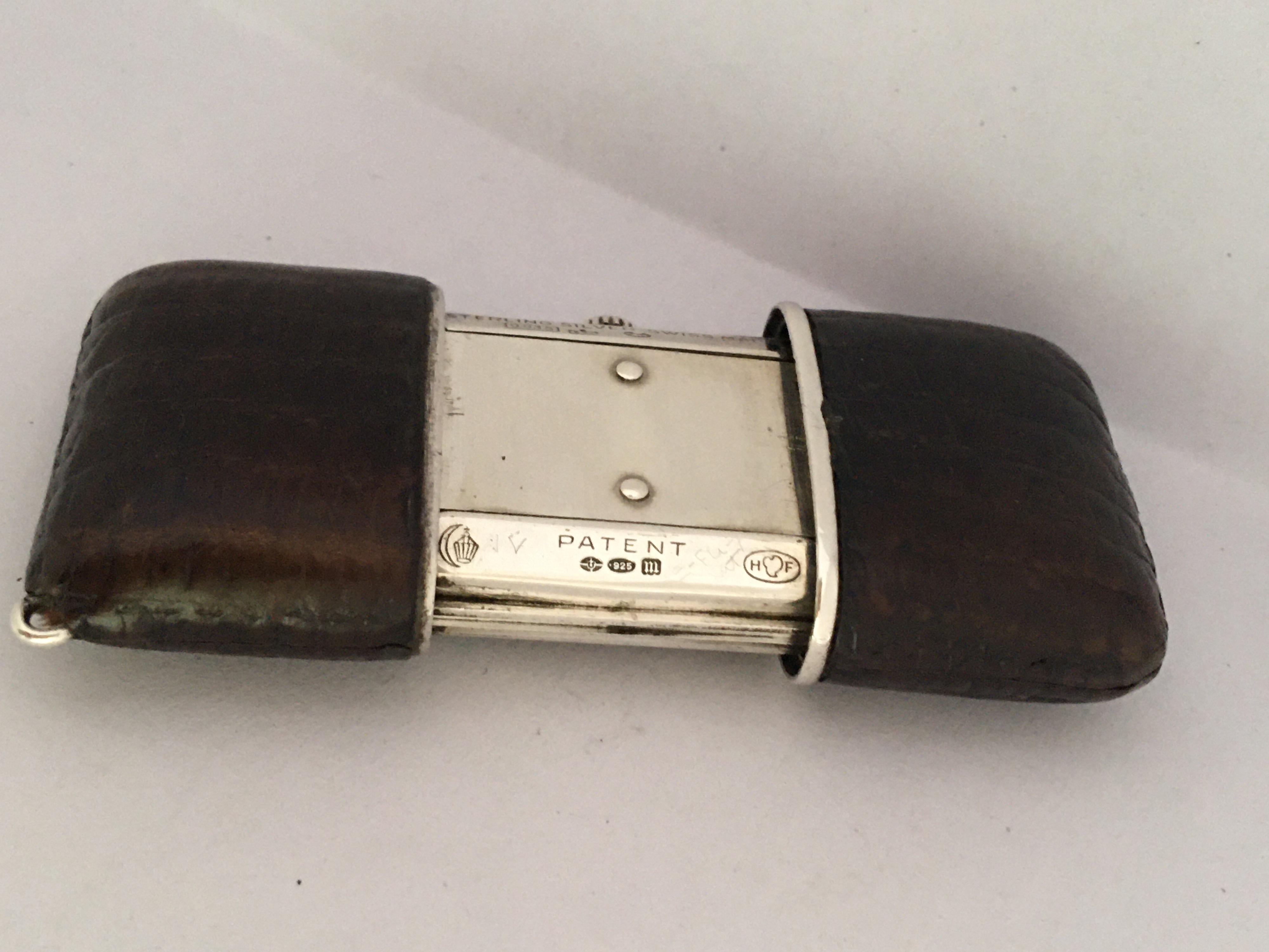 Vintage Silber und braunem Leder Movado Ermeto Chronométre Reise oder Handtasche Uhr im Angebot 14