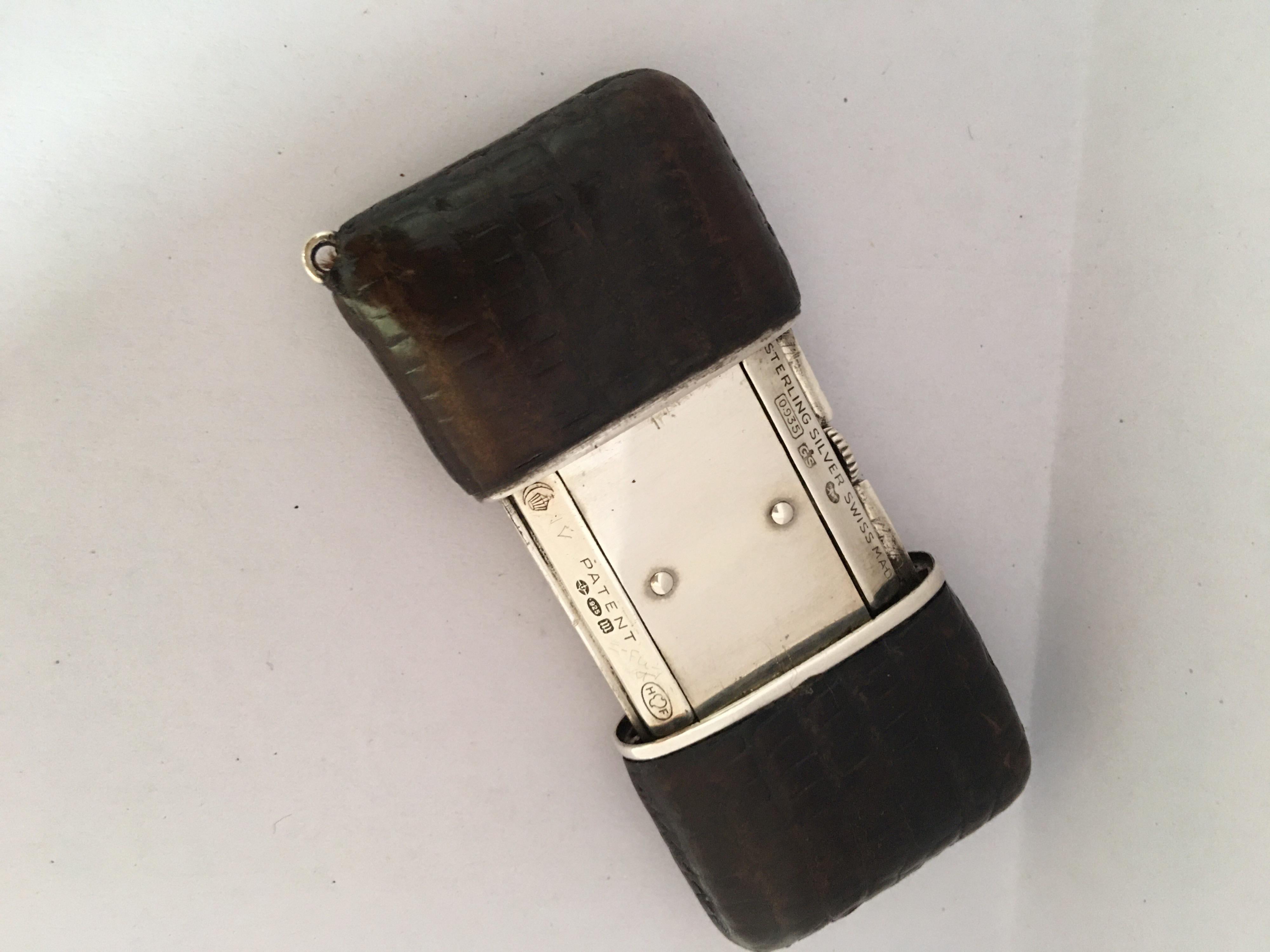 Vintage Silber und braunem Leder Movado Ermeto Chronométre Reise oder Handtasche Uhr im Angebot 3