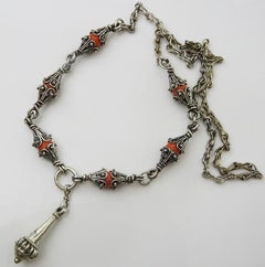 Vintage Silver and Coral Oriental Necklace
