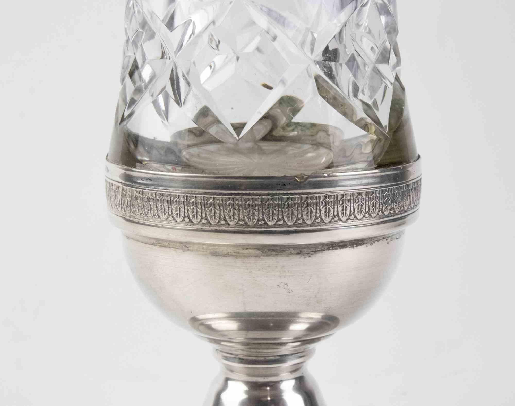 Italian Vintage Silver and Cristal Vase, italy, mid-20th Century For Sale