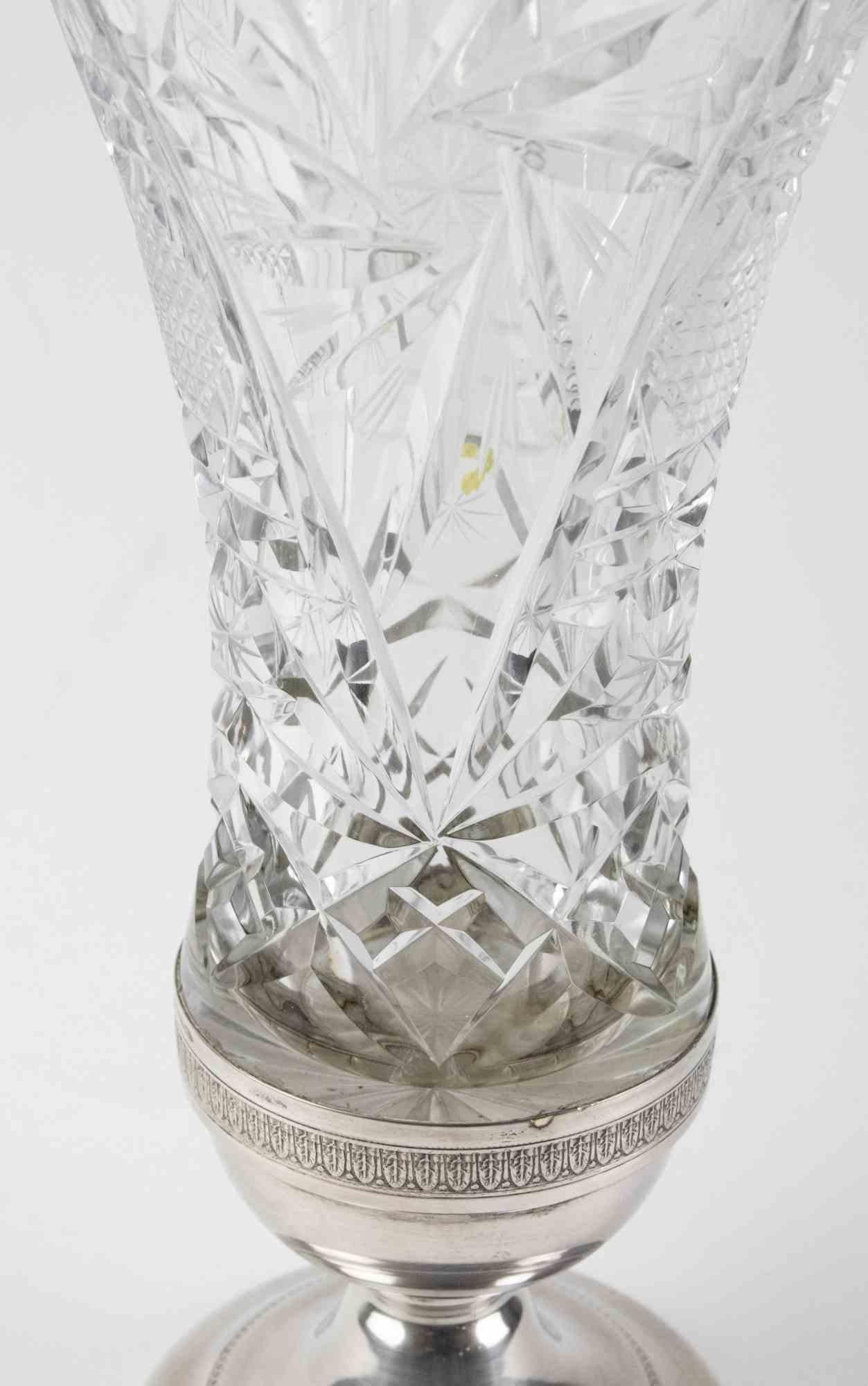 Vintage Silver and Cristal Vase, italy, mid-20th Century In Good Condition For Sale In Roma, IT