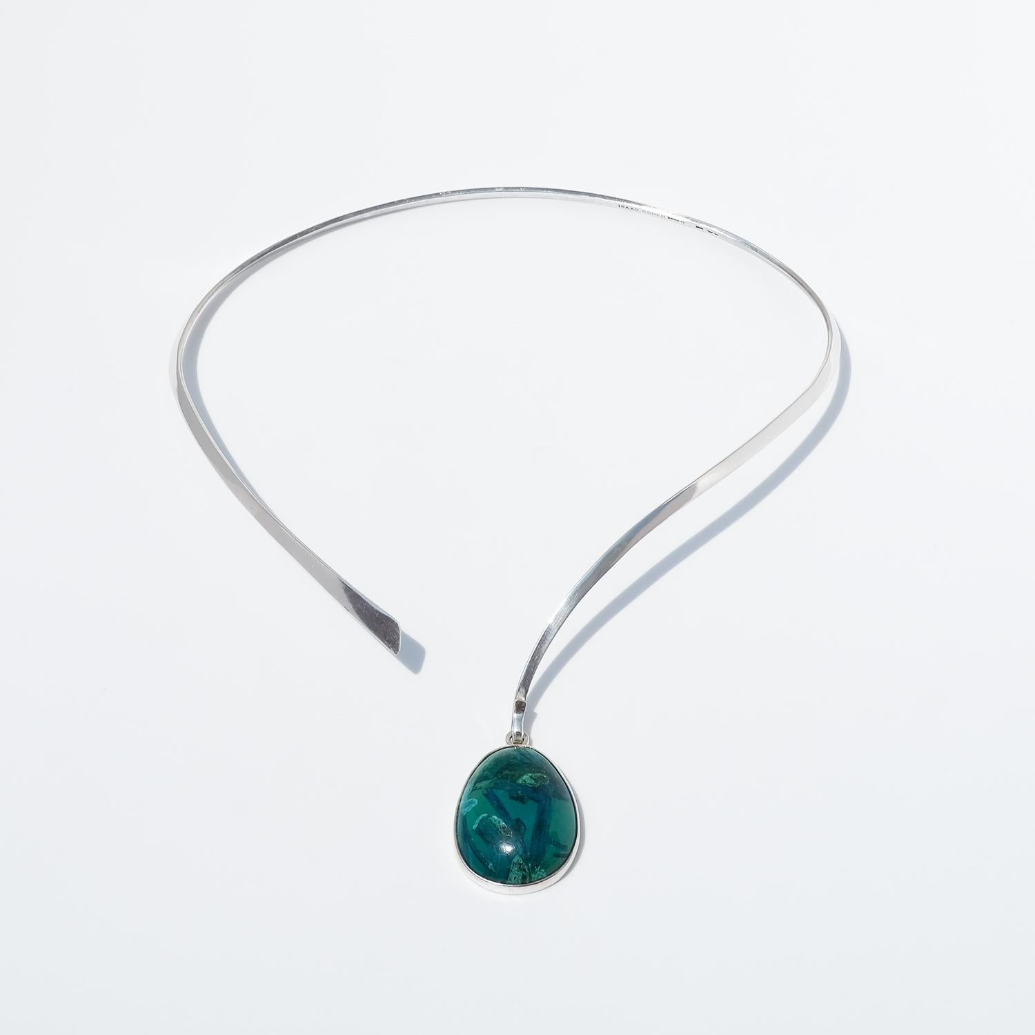 Women's or Men's Vintage Silver and Eilat Stone Neck Ring by Isaac Cohen Made 1969 For Sale