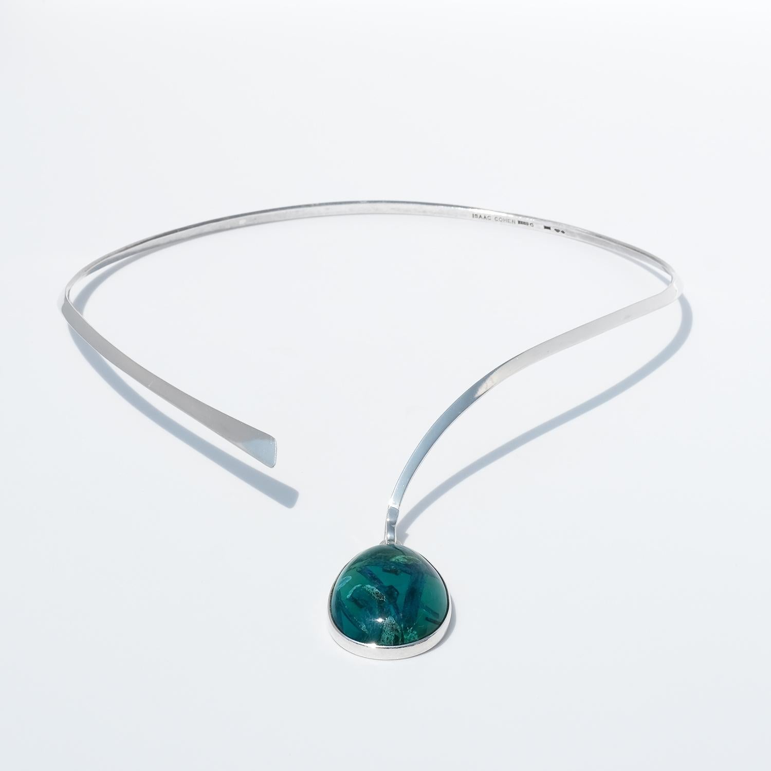 Vintage Silver and Eilat Stone Neck Ring by Isaac Cohen Made 1969 For Sale 1