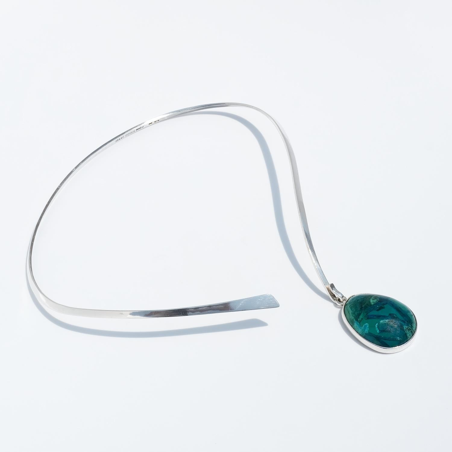 Vintage Silver and Eilat Stone Neck Ring by Isaac Cohen Made 1969 For Sale 2