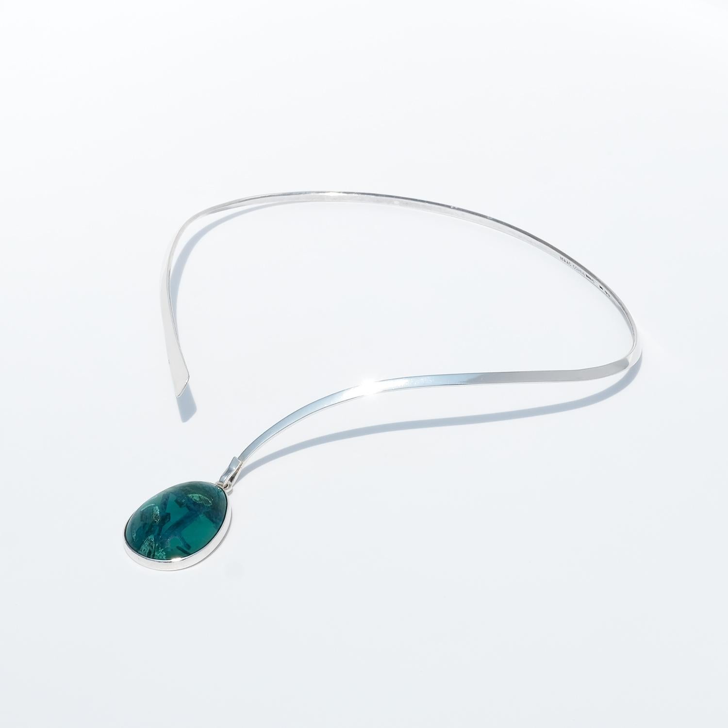 Vintage Silver and Eilat Stone Neck Ring by Isaac Cohen Made 1969 For Sale 4