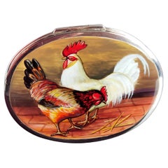 Vintage Silver and Enamel Snuff Box, Cock and Hen