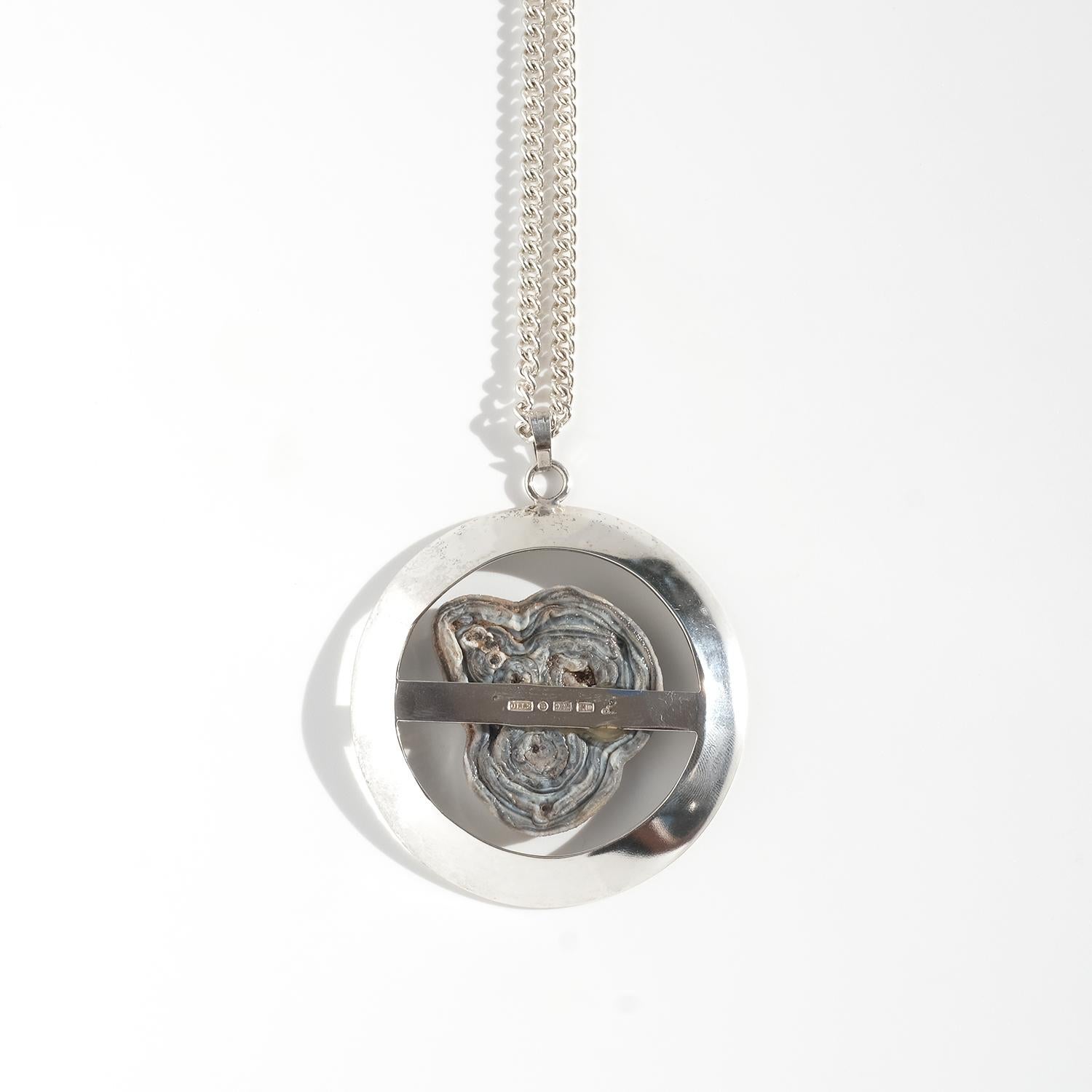 Vintage Silver and Fossil Pendant by Dan Smedman Made 1998 In Good Condition For Sale In Stockholm, SE