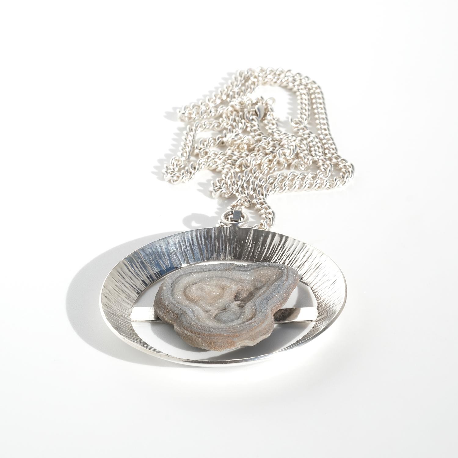 Women's or Men's Vintage Silver and Fossil Pendant by Dan Smedman Made 1998 For Sale