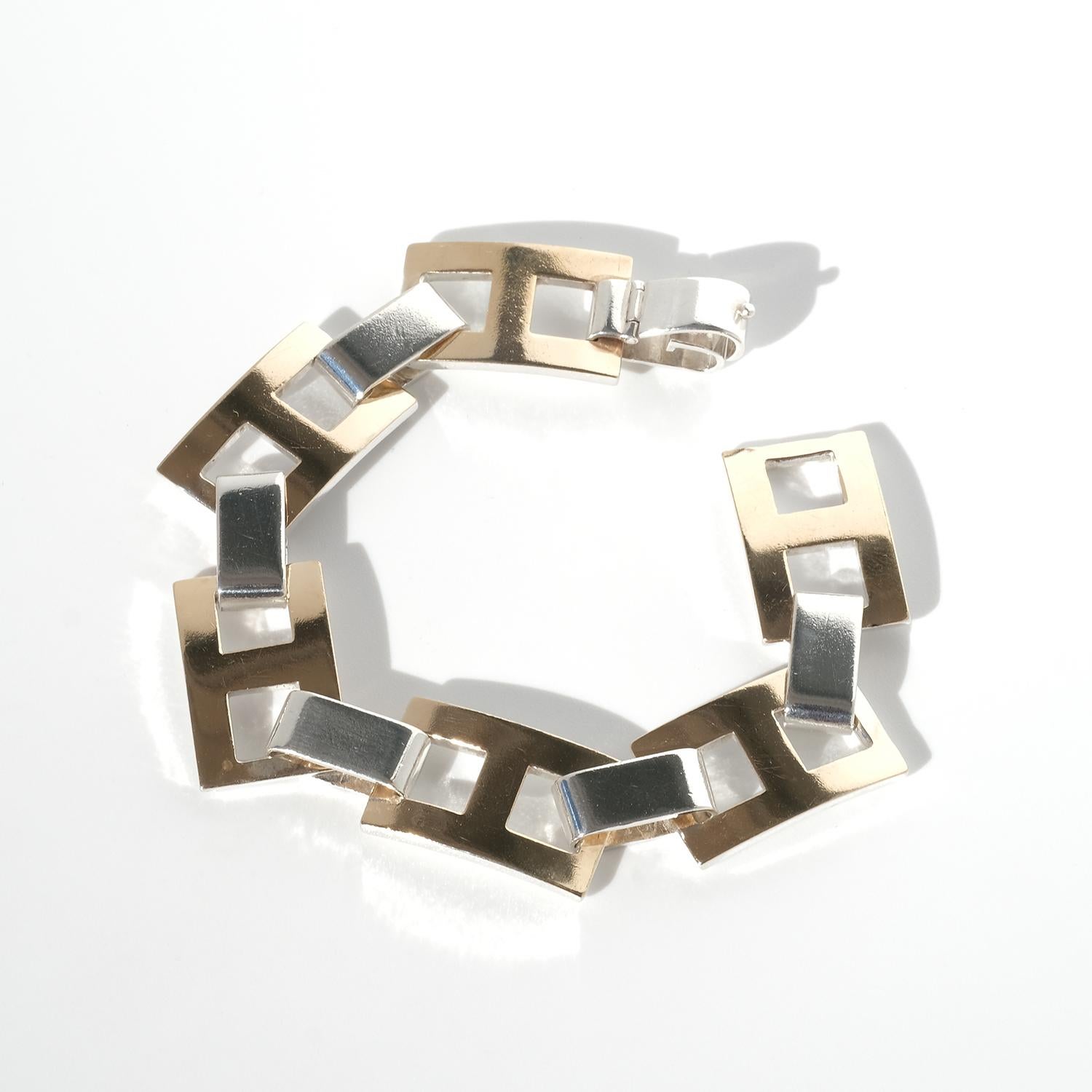 Vintage Silver and Gold Plated Bracelet by Master Sigurd Persson Made 1974 In Good Condition For Sale In Stockholm, SE