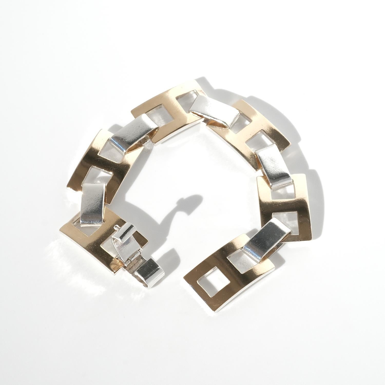 Women's or Men's Vintage Silver and Gold Plated Bracelet by Master Sigurd Persson Made 1974 For Sale