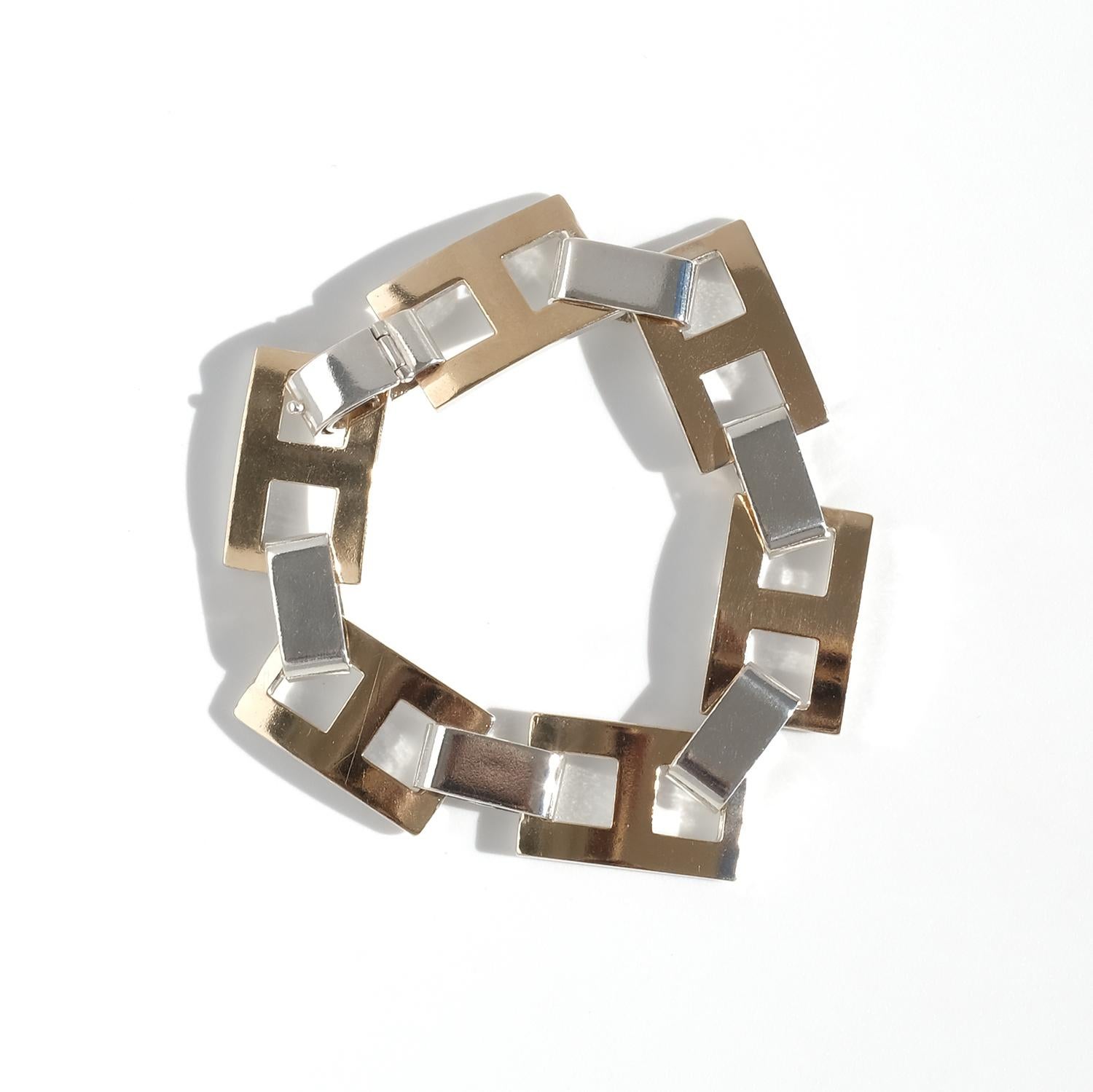 Vintage Silver and Gold Plated Bracelet by Master Sigurd Persson Made 1974 For Sale 3