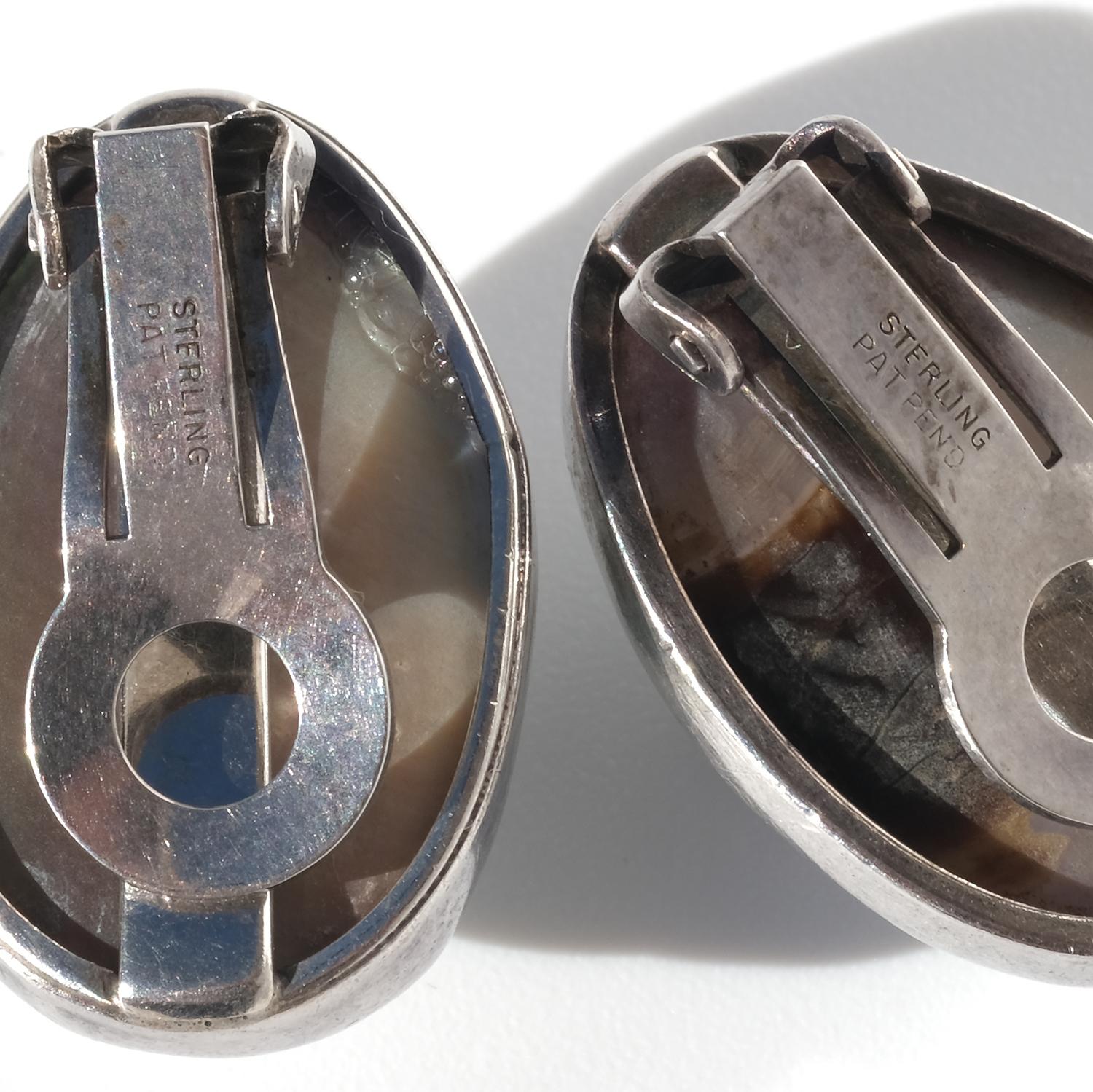 da uomo o donna Orecchini a clip in argento e madreperla grigia d'epoca in vendita