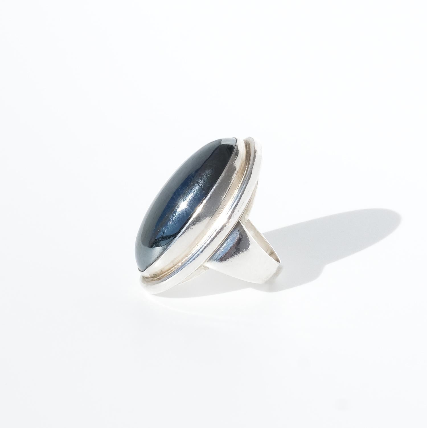 Women's or Men's Vintage Silver and Hematite Ring by Harald Nielsen for Georg Jensen For Sale