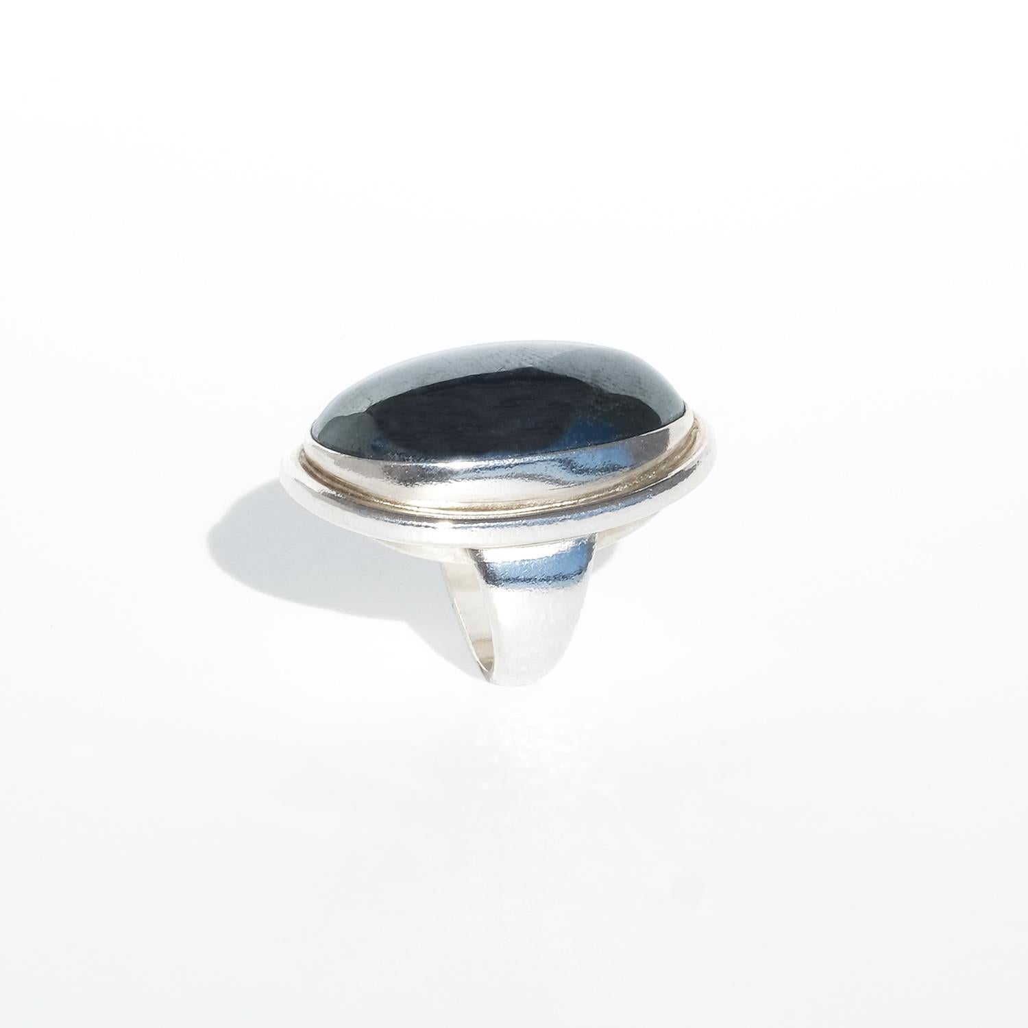 Vintage Silver and Hematite Ring by Harald Nielsen for Georg Jensen For Sale 1