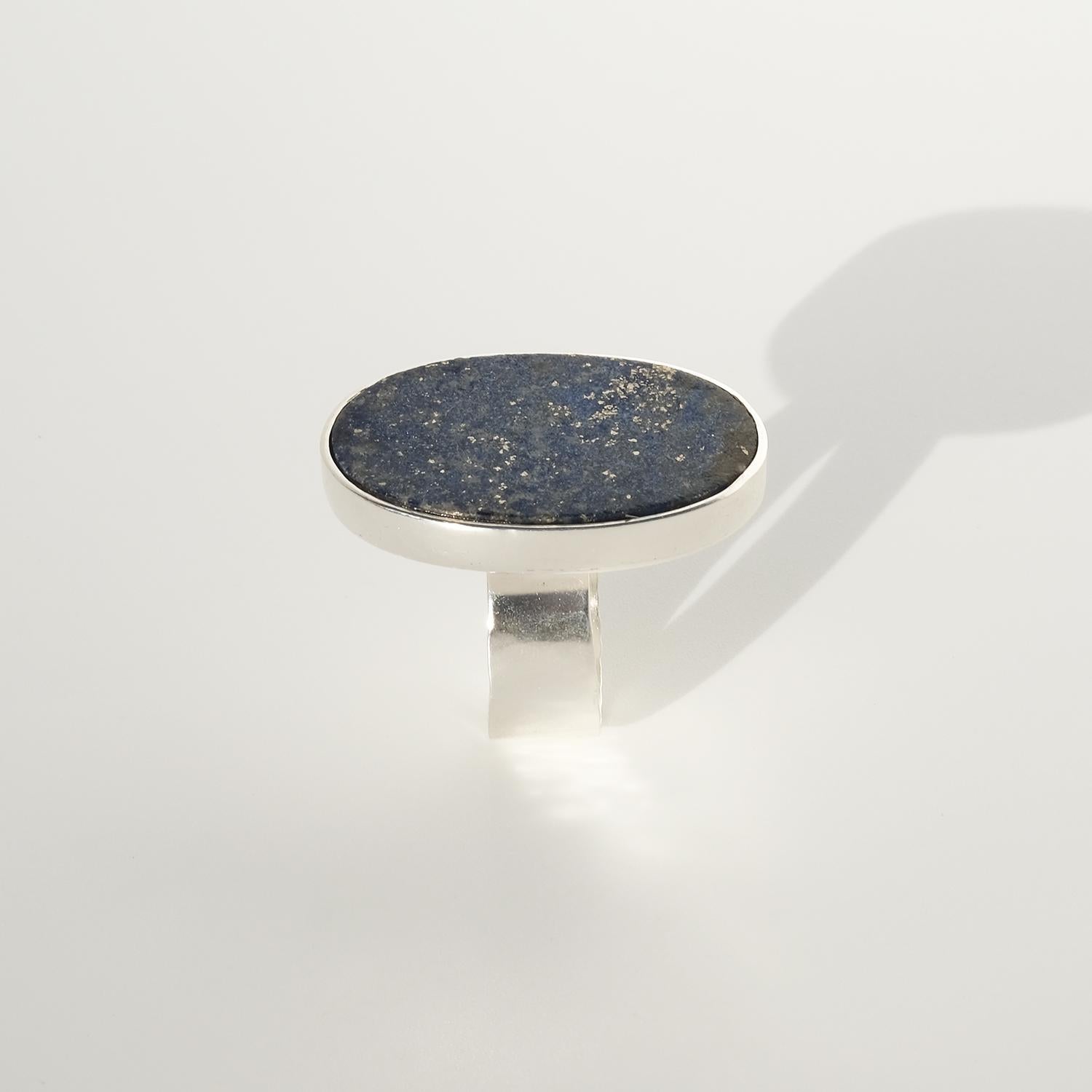 Vintage-Ring aus Silber und Lapislazuli von Meister Bengt Liljedahl, hergestellt 1973 (Ungeschliffen) im Angebot
