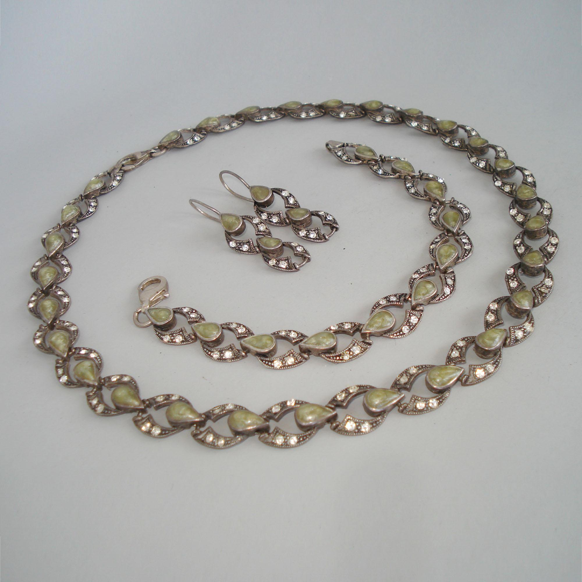Vintage Silver and Marcasite Jewelry Set Necklace, Bracelet and Earrings, 1980s 1
