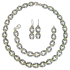 Ensemble de bijoux vintage en argent et marcassite Collier:: bracelet et boucles d'oreilles:: 1980