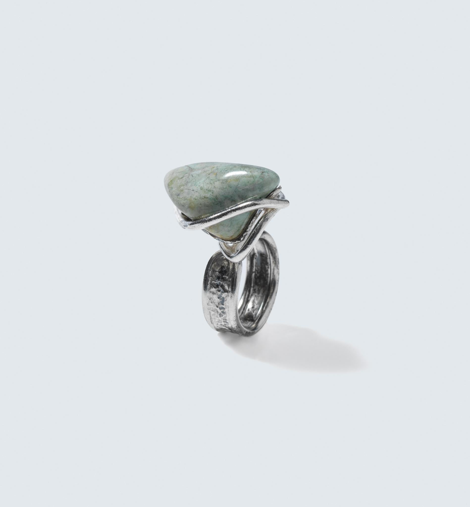 Vintage-Ring aus Silber und Naturstein des schwedischen Meisters Carl Forsberg aus dem Jahr 1973 für Damen oder Herren im Angebot