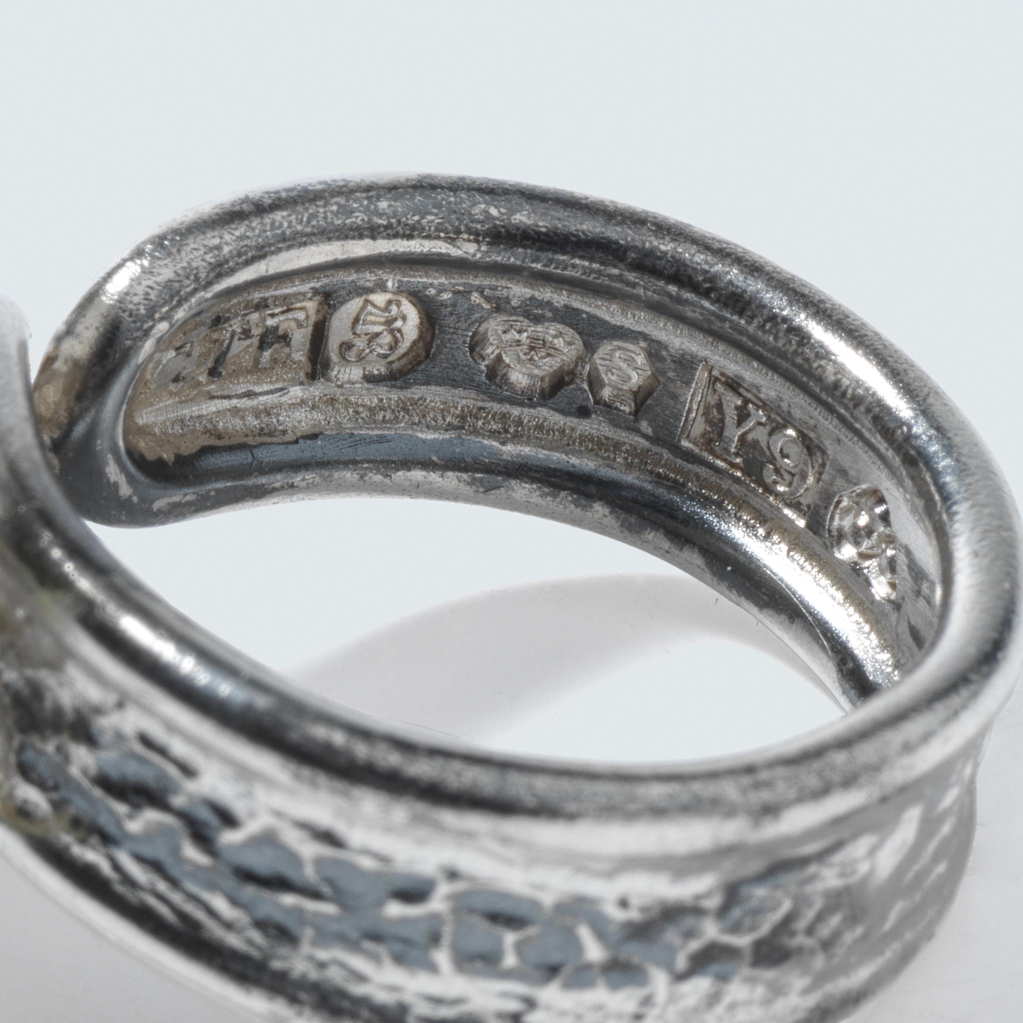 Vintage Silver and Natural Stone Ring by Swedish master Carl Forsberg Year 1973 For Sale 4