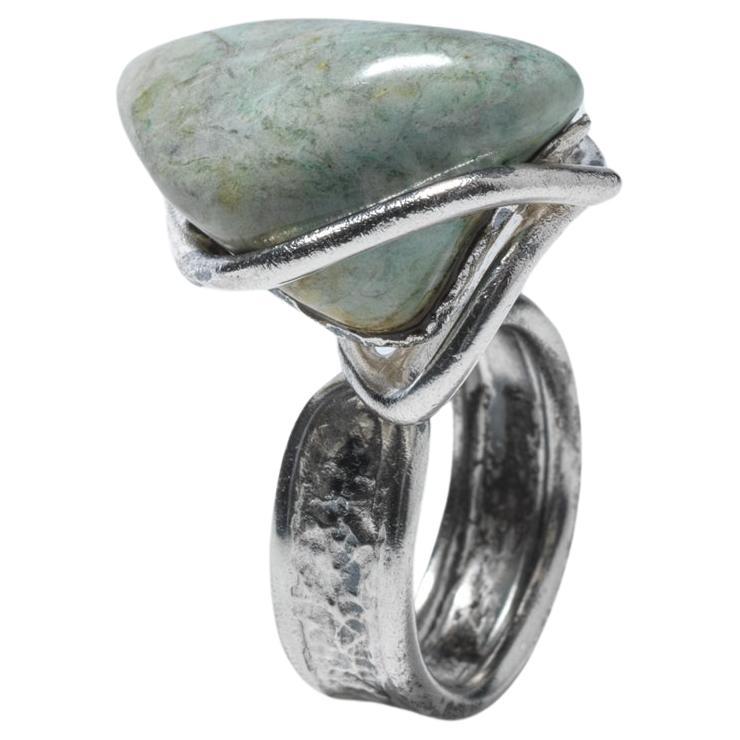 Vintage Silver and Natural Stone Ring by Swedish master Carl Forsberg Year 1973 For Sale
