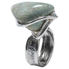 Vintage Silver and Natural Stone Ring by Swedish master Carl Forsberg Year 1973