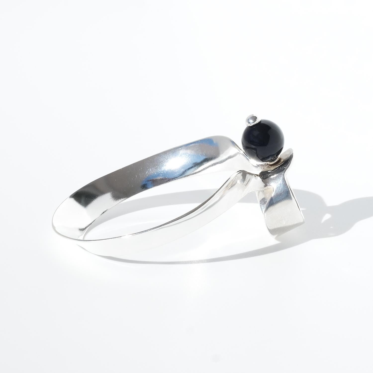 da uomo o donna Anello vintage in argento e onice di Anna-Stina Åberg del 1987 in vendita
