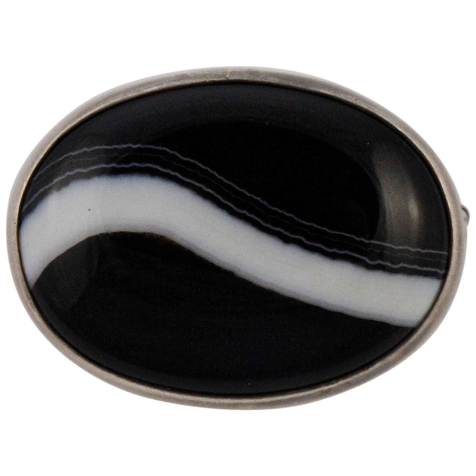 antique banded agate silver brooch