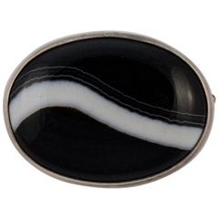 Vintage Silver and Oval Banded Agate Brooch circa 1930s