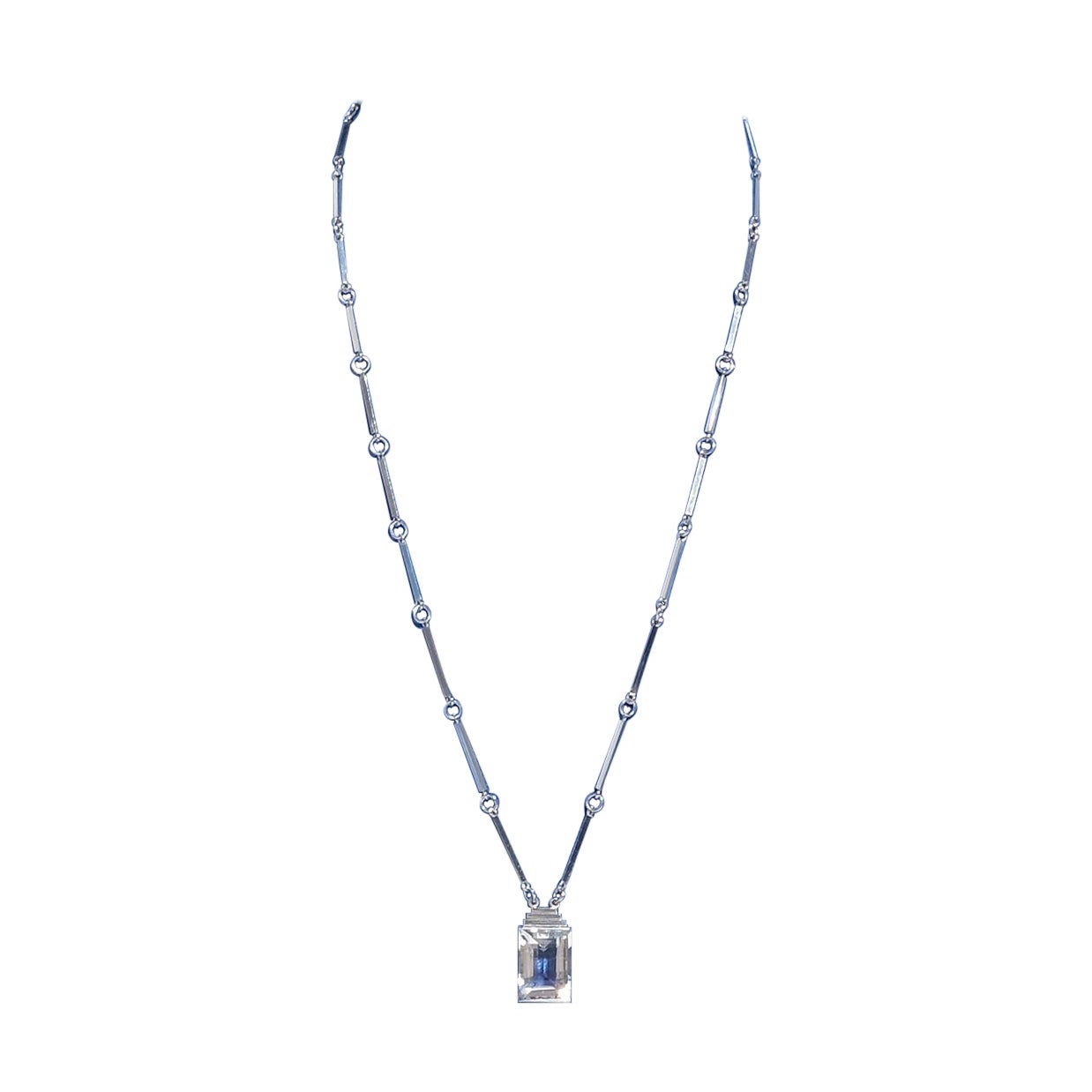 Vintage Silver and Rock Chrystal Necklace by Master Wiwen Nilsson Made 1945 For Sale