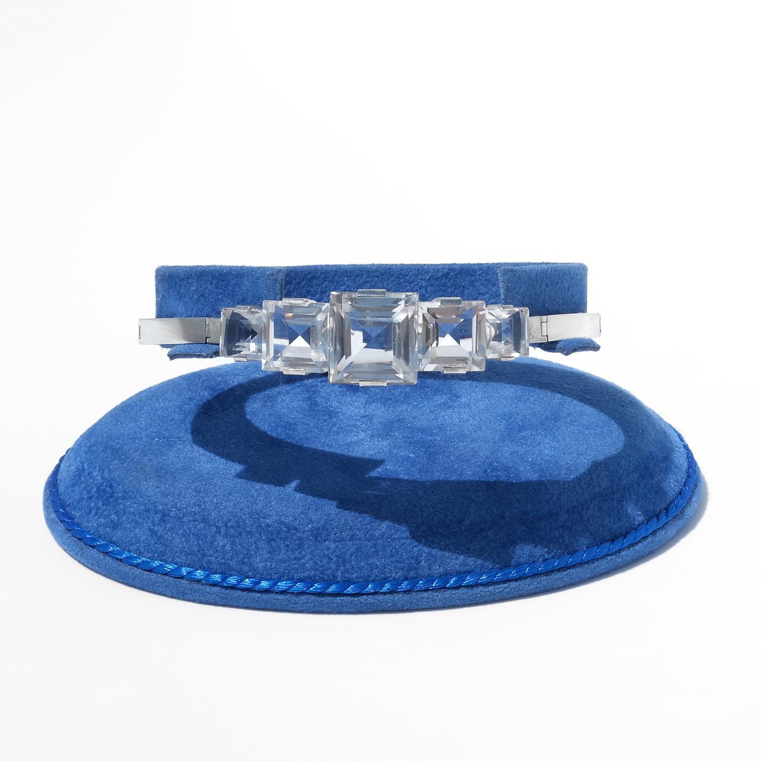 Square Cut Vintage Silver and Rock Crystal Bracelet by Heribert Engelbert Made 1943 For Sale