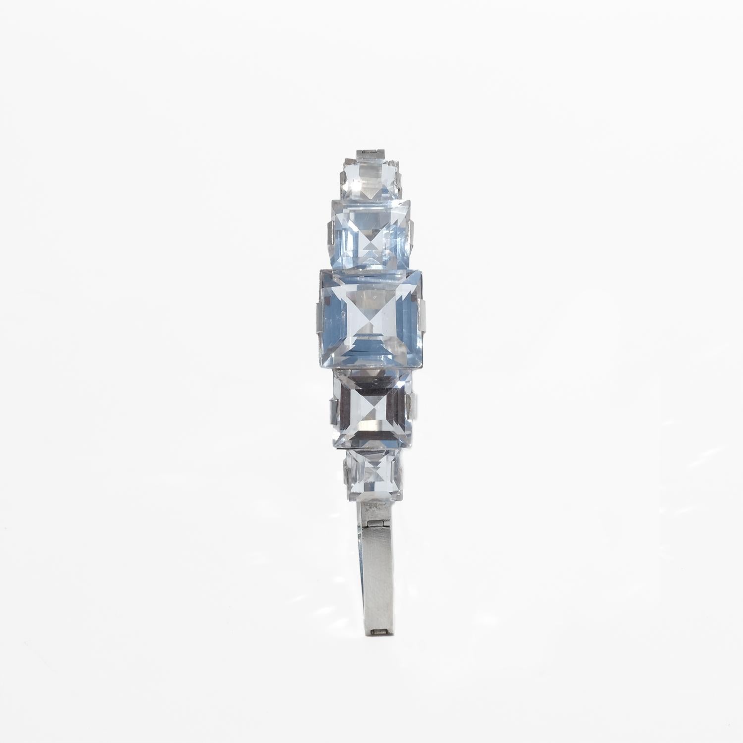 Vintage Silver and Rock Crystal Bracelet by Heribert Engelbert Made 1943 In Good Condition For Sale In Stockholm, SE