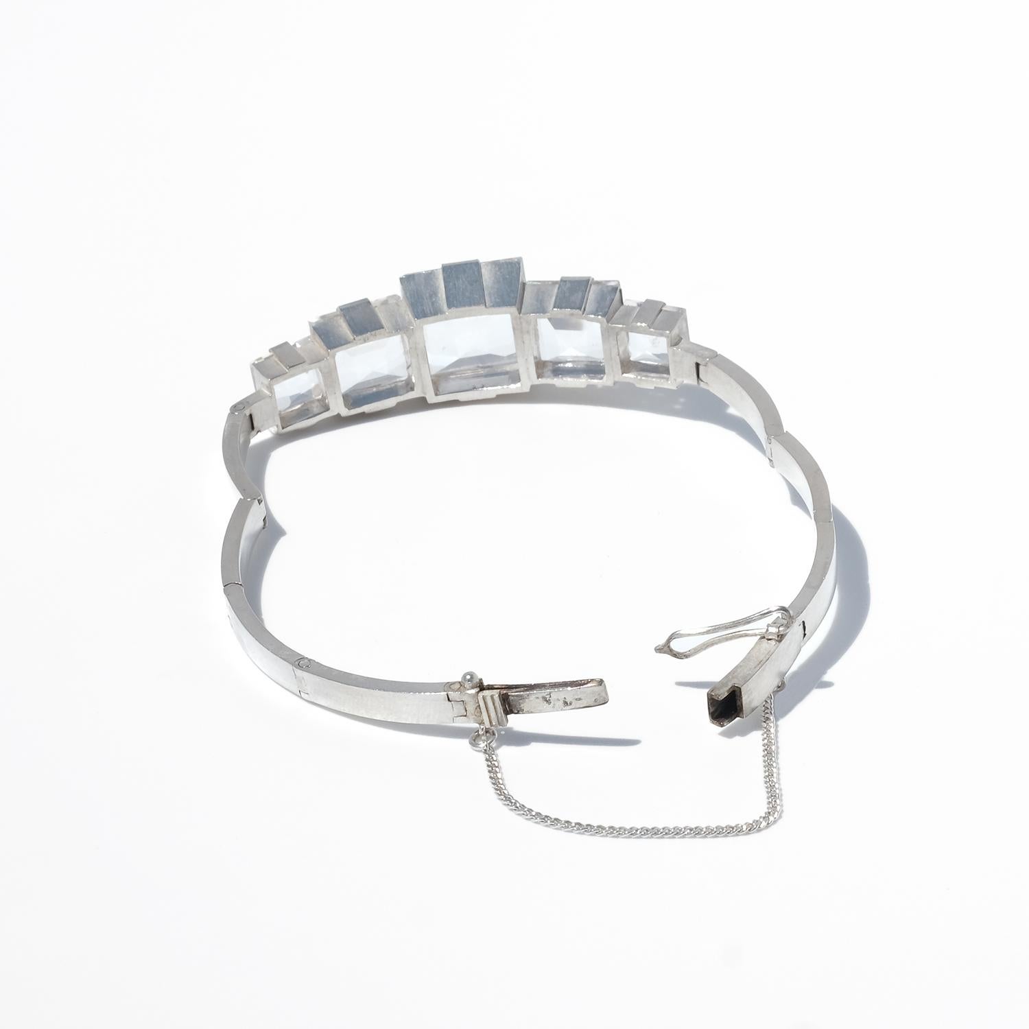 Women's or Men's Vintage Silver and Rock Crystal Bracelet by Heribert Engelbert Made 1943 For Sale