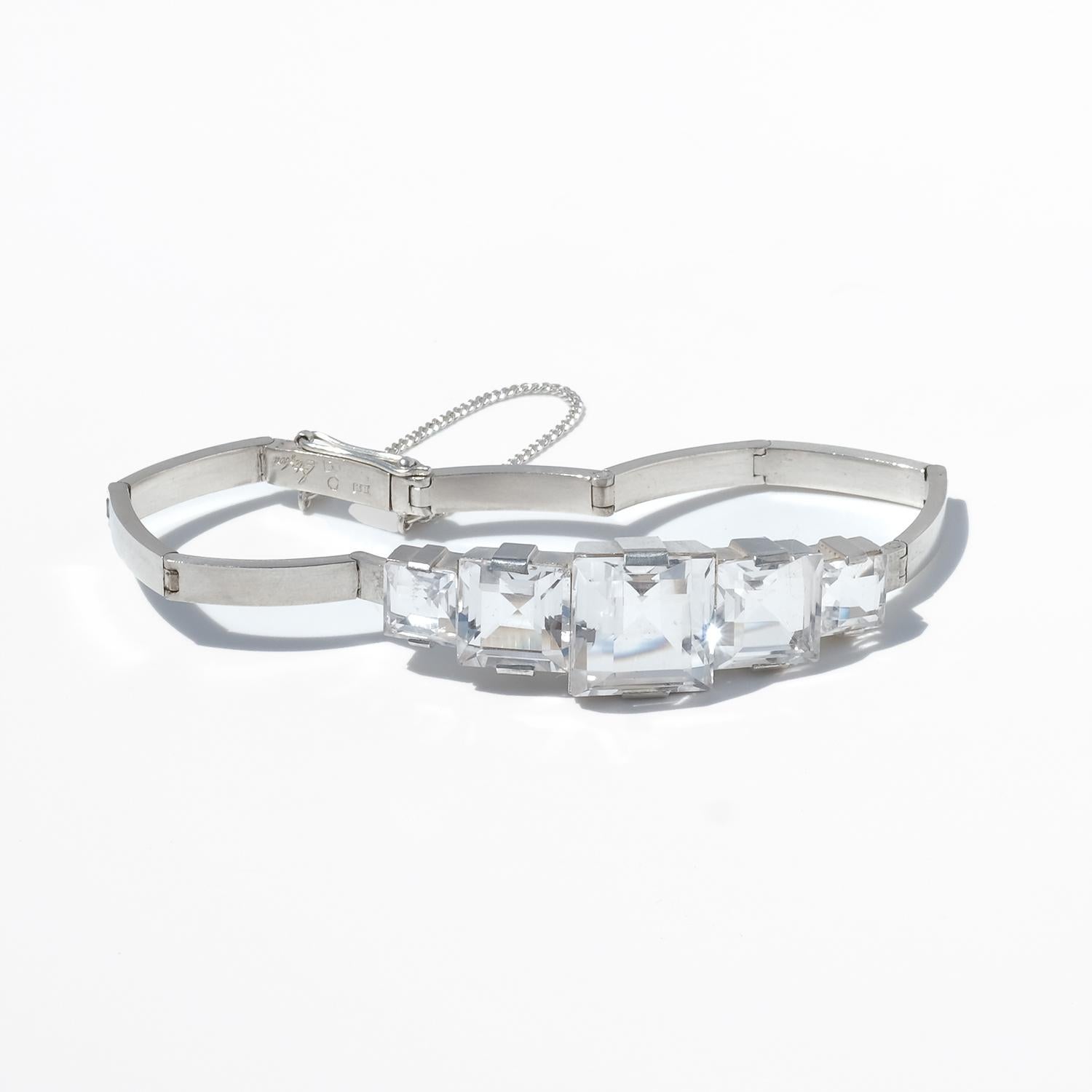 Vintage Silver and Rock Crystal Bracelet by Heribert Engelbert Made 1943 For Sale 1