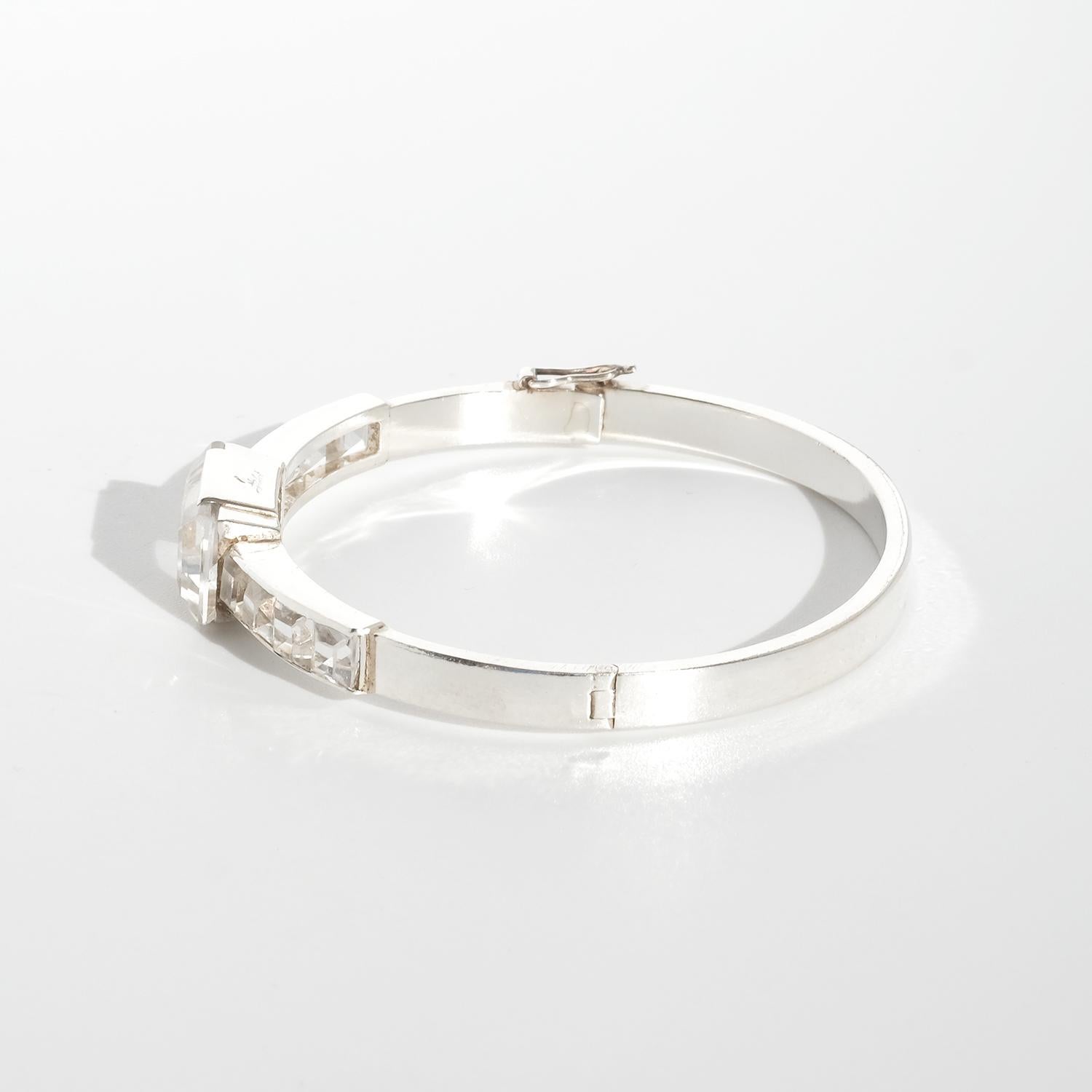 Vintage Silver and Rock Crystal Bracelet Made 1944 For Sale 3