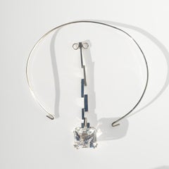 Vintage Silver and Rock Crystal Neck Ring and pendant by Jan Lundgren Made 1970s