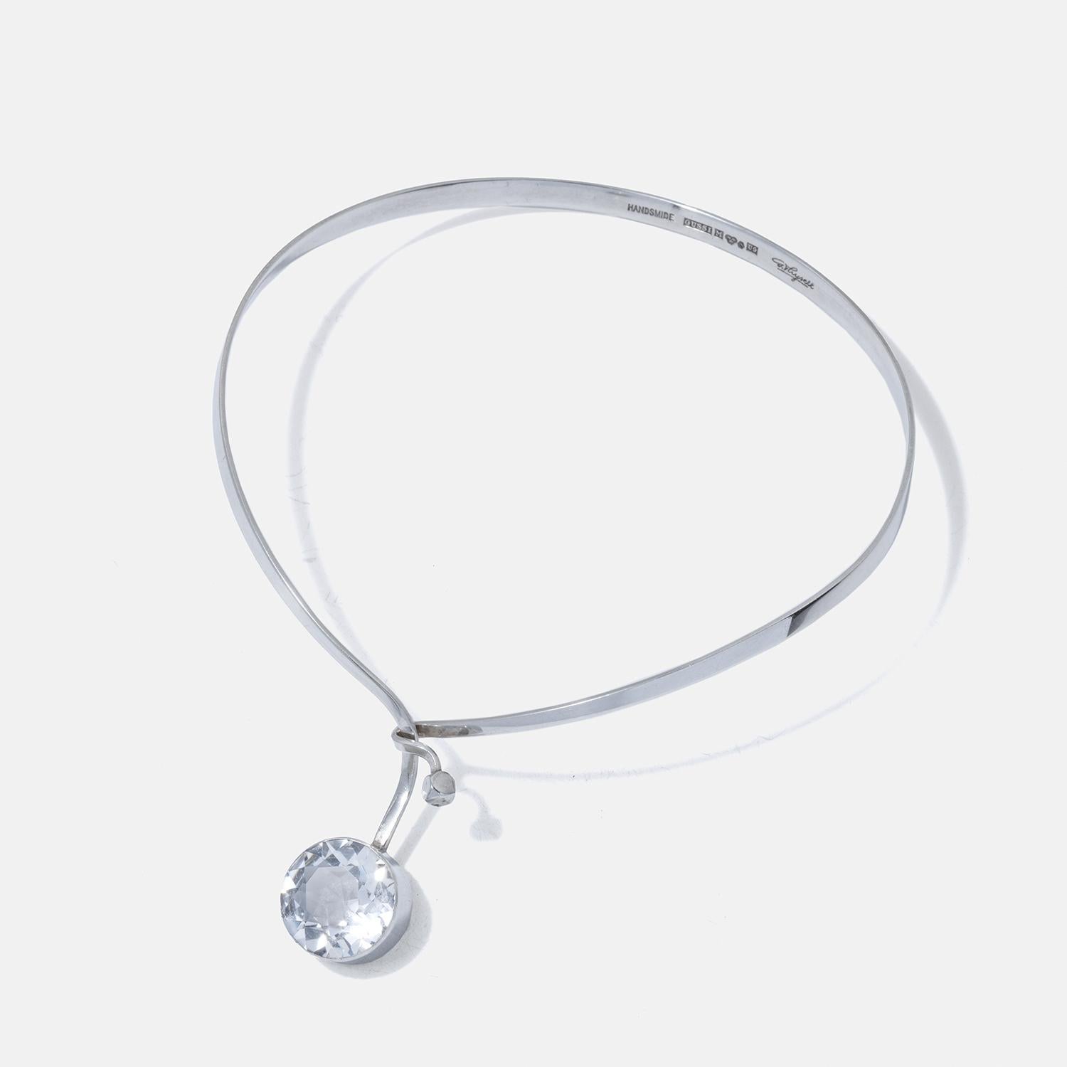 Brilliant Cut Vintage Silver and Rock Crystal Neck Ring by Gert Thysell Made Year 1970 For Sale
