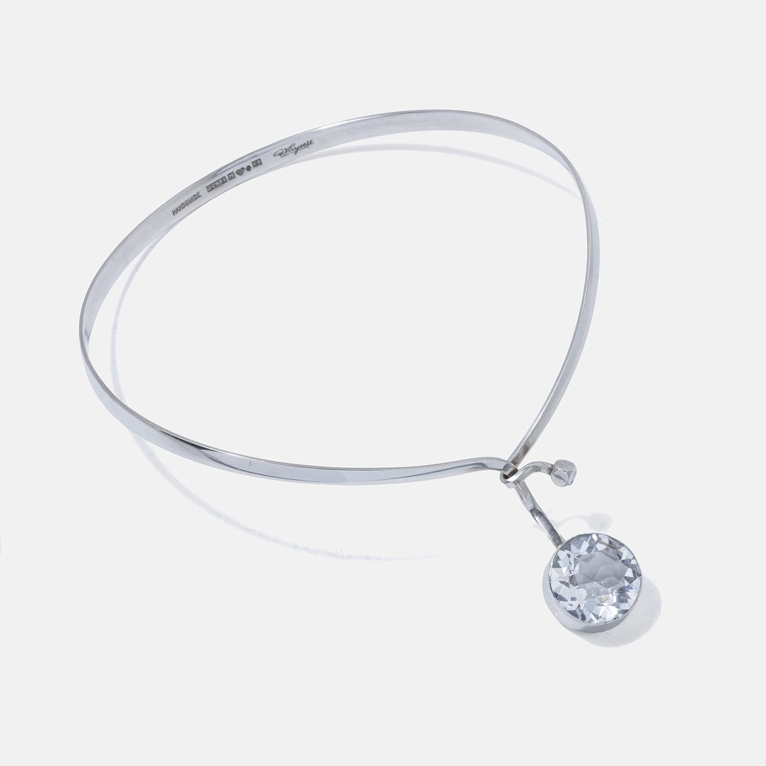 Vintage Silver and Rock Crystal Neck Ring by Gert Thysell Made Year 1970 In Good Condition For Sale In Stockholm, SE