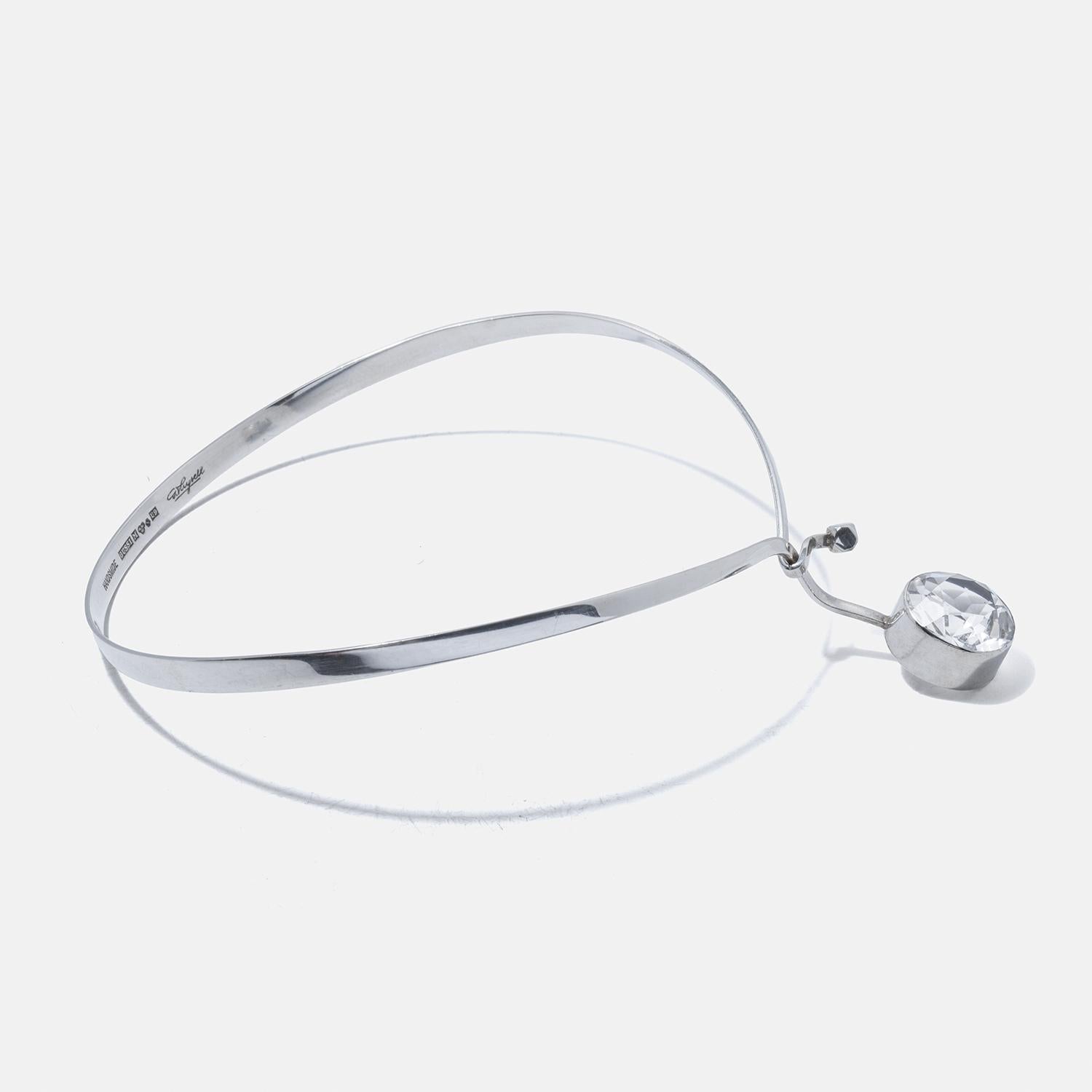 Women's Vintage Silver and Rock Crystal Neck Ring by Gert Thysell Made Year 1970 For Sale