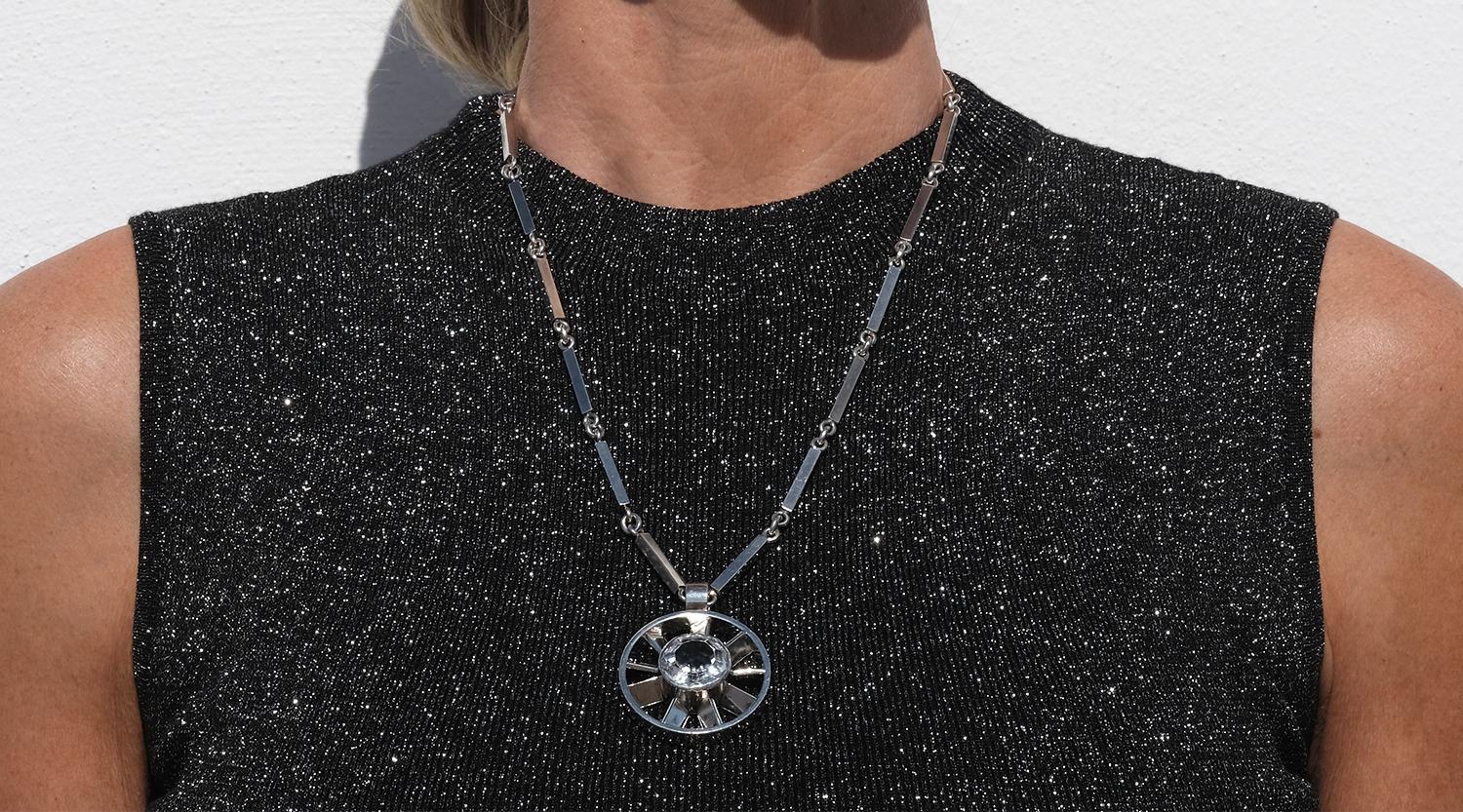 Collana vintage in argento e cristallo di rocca della svedese Claës Giertta del 1965 in vendita 3