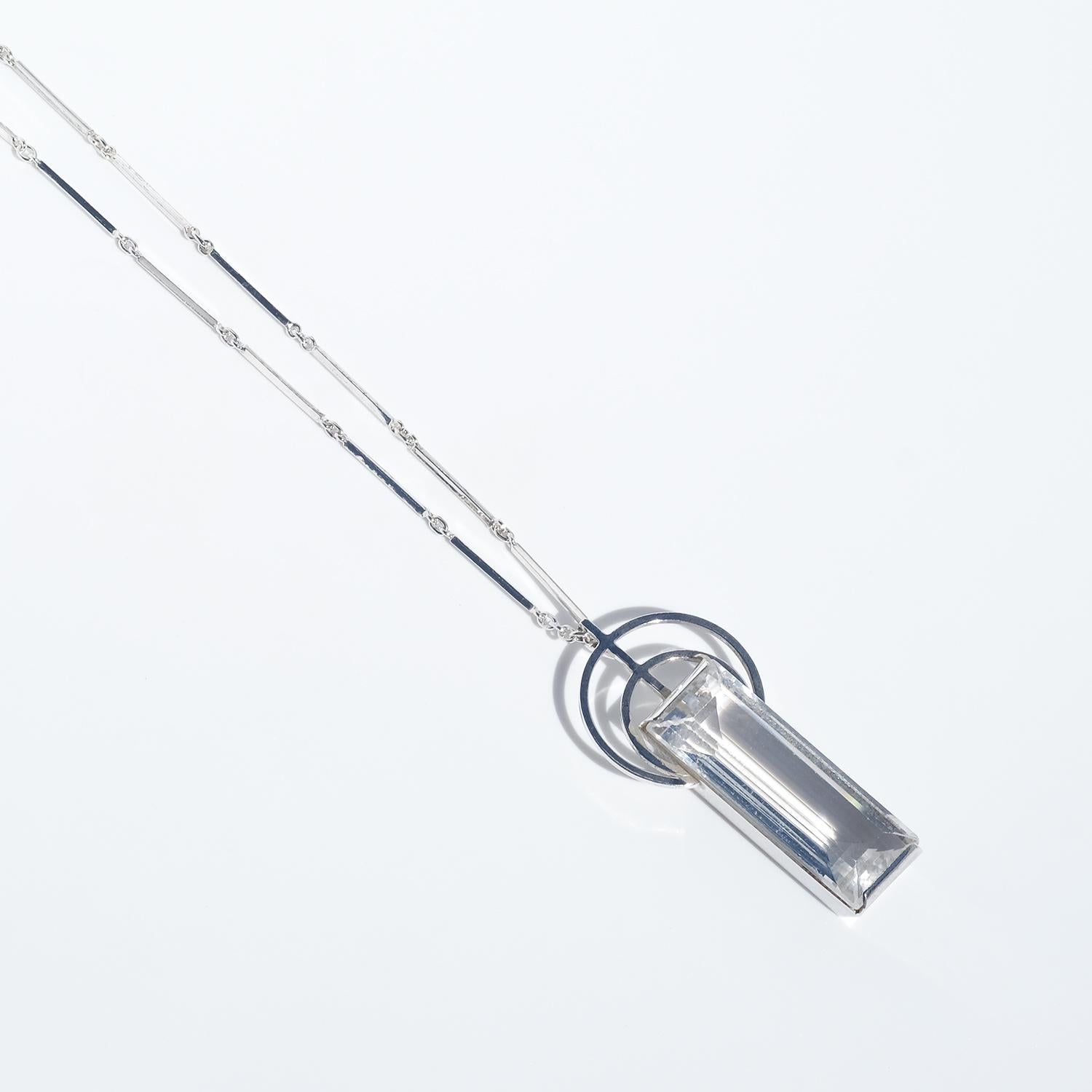 Square Cut Vintage Silver and Rock Crystal Necklace Made 1942 For Sale