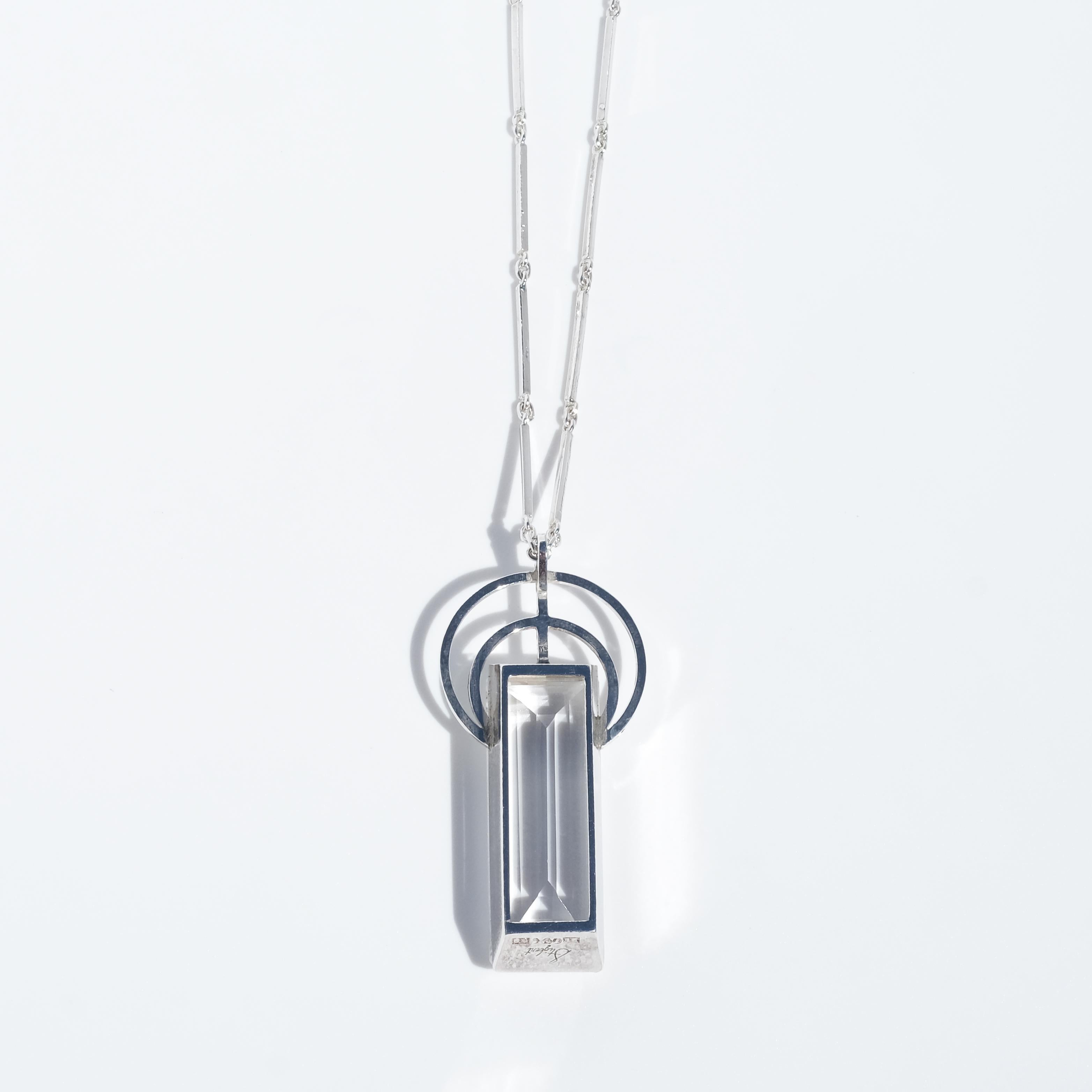 Vintage Silver and Rock Crystal Necklace Made 1942 In Good Condition For Sale In Stockholm, SE